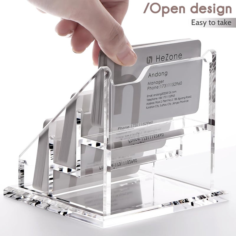 HeZone Acrylic Card Holder Clear Horizontal Business Card Organizer Stand for Desk 3 Slots 3 Tier Business Cards Stand for Women and Men,Office Desk Accessories,Organize 150 Cards-1 Pack(3 Slots-H) - Image 2